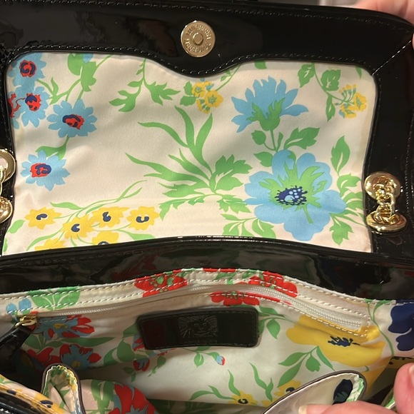 Anne Klein Quilted Black Patent Leather Chain Strap Handbag - Picture 8 of 9